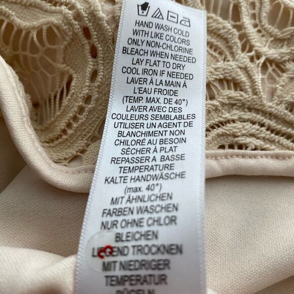 Adrianna Papell Beige Lace Top M | Romantic 3/4 Sleeve Overlay | Elegant Zip Bac - Picture 9 of 9